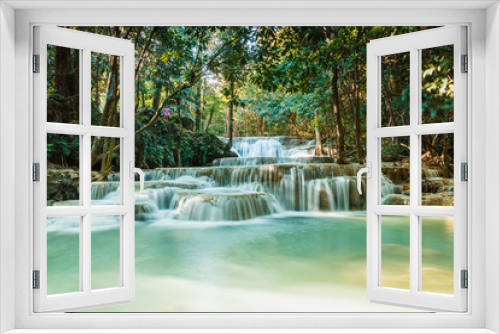 Fototapeta Naklejka Na Ścianę Okno 3D - Waterfall Huay Mae Kamin in deep forest  with beautiful , in Thailand