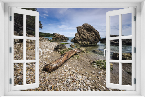 Fototapeta Naklejka Na Ścianę Okno 3D - tronco sulla spiaggia di ciottoli
