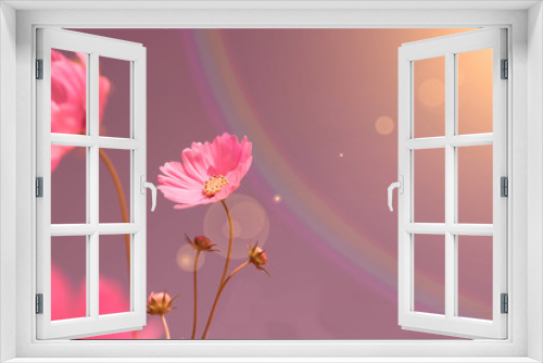 Fototapeta Naklejka Na Ścianę Okno 3D - pink flower with rainbow