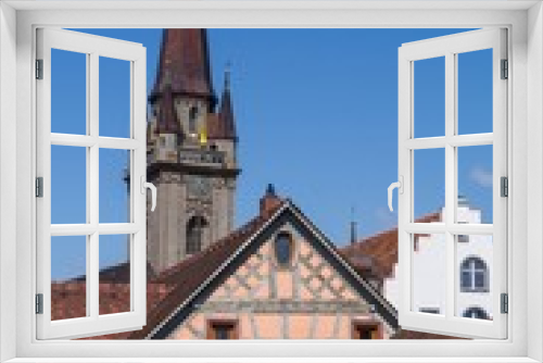 Fototapeta Naklejka Na Ścianę Okno 3D - Radolfzell Münster Turm mit blauen Himmel