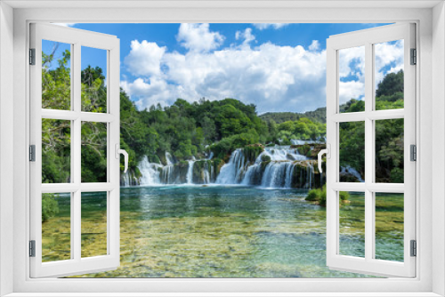 Fototapeta Naklejka Na Ścianę Okno 3D - Krka national park, Croatia - May 05, 2016: waterfall and rock pool