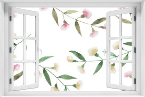 Fototapeta Naklejka Na Ścianę Okno 3D - Seamless floral pattern with the watercolor simple pink abstract flowers, hand drawn on a white background