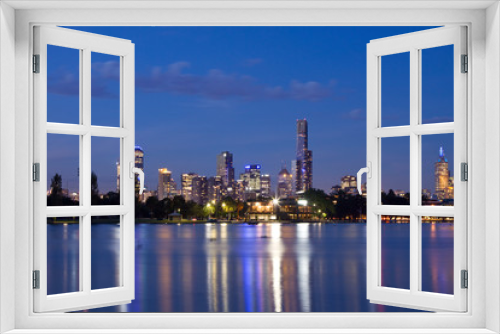 Fototapeta Naklejka Na Ścianę Okno 3D - Melbourne night CBD panorama