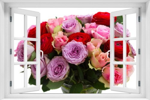Fototapeta Naklejka Na Ścianę Okno 3D - bouquet of fresh roses and ranunculus