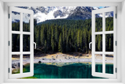 Fototapeta Naklejka Na Ścianę Okno 3D - Perfectly emerald lake in Dolomites
