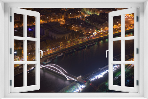Fototapeta Naklejka Na Ścianę Okno 3D - Aerial Night view of Paris City and Seine river shot on the top of Eiffel Tower