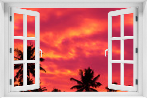 Fototapeta Naklejka Na Ścianę Okno 3D - Tropical sunset with palm trees silhouettes