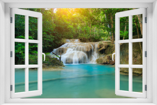 Fototapeta Naklejka Na Ścianę Okno 3D - Erawan Waterfall, beautiful waterfall in deep forest, Erawan National Park in Kanchanaburi, Thailand