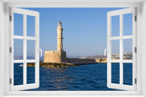 Fototapeta Naklejka Na Ścianę Okno 3D - Lighthouse of Chania port, Crete, Greece