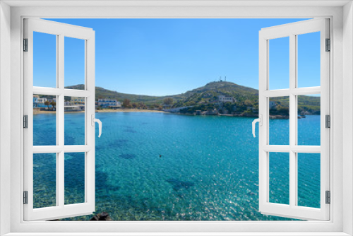 Fototapeta Naklejka Na Ścianę Okno 3D - Vari beach in Syros, Cyclades, Greece. Panoramic view of one of