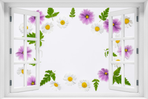 Fototapeta Naklejka Na Ścianę Okno 3D - Flowers and leaves on white background
