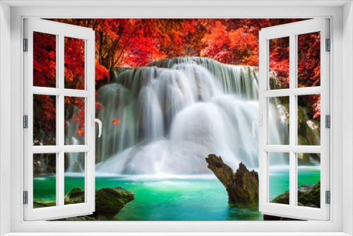 Fototapeta Naklejka Na Ścianę Okno 3D - Waterfall in beautiful autumn forest 