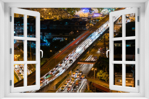 Fototapeta Naklejka Na Ścianę Okno 3D - Nighttime and transportation in Bangkok city Thailand