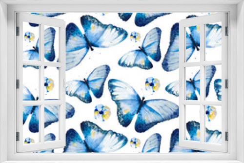 Fototapeta Naklejka Na Ścianę Okno 3D -  Watercolor butterfly spring  pattern. Vintage summer isolated p