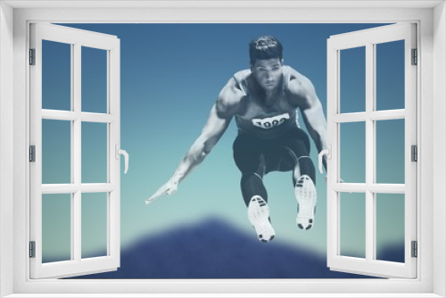 Fototapeta Naklejka Na Ścianę Okno 3D - Composite image of sportsman is jumping 