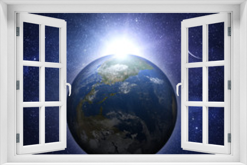 Fototapeta Naklejka Na Ścianę Okno 3D - Earth planet with sunrise in space.