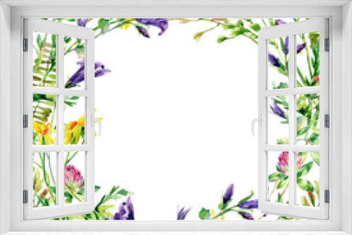 Fototapeta Naklejka Na Ścianę Okno 3D - Watercolor wild flowers wreath card