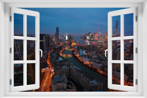 Fototapeta Naklejka Na Ścianę Okno 3D - Aerial photography at Shanghai bund Skyline of night scene