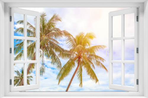 Fototapeta Naklejka Na Ścianę Okno 3D - Coconut tree in tropical beach. Vintage filter