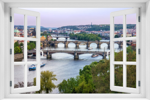 Prague bridges, city sunset panorama, Czech Republic