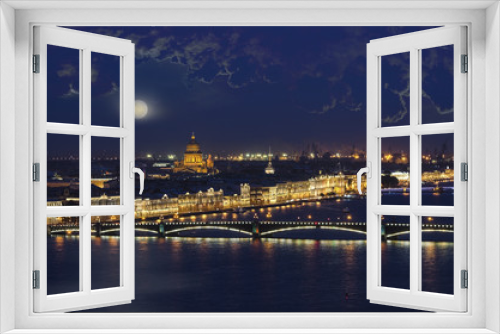Fototapeta Naklejka Na Ścianę Okno 3D - Evening view from the Neva river to St. Isaac's Cathedral and the Bridge