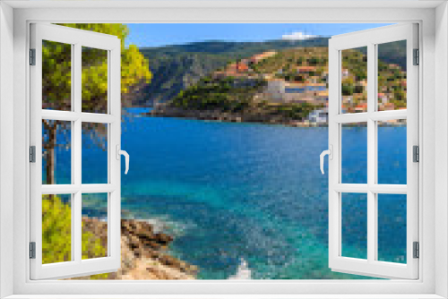 Fototapeta Naklejka Na Ścianę Okno 3D - View of Assos village and beautiful sea, Kefalonia island, Greece