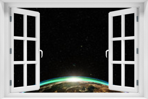 Fototapeta Naklejka Na Ścianę Okno 3D - Highly detailed epic sunrise over world skyline. Planet earth Europe zone with night time city. 3D Rendering animation using satellite imagery (NASA)