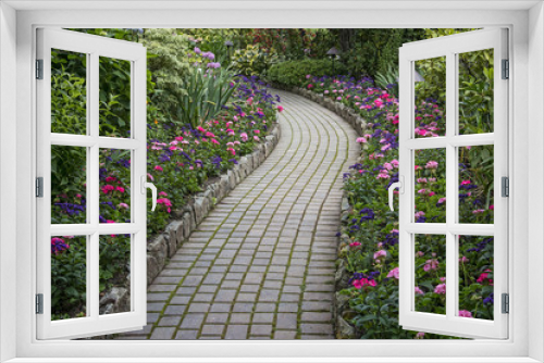 Fototapeta Naklejka Na Ścianę Okno 3D - Garden stone pathway