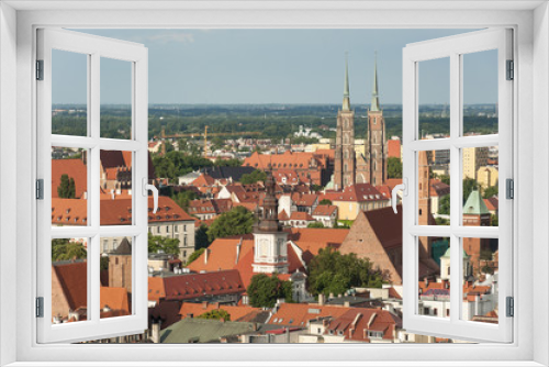 Fototapeta Naklejka Na Ścianę Okno 3D - Panorama miejska z wieżami kościołów