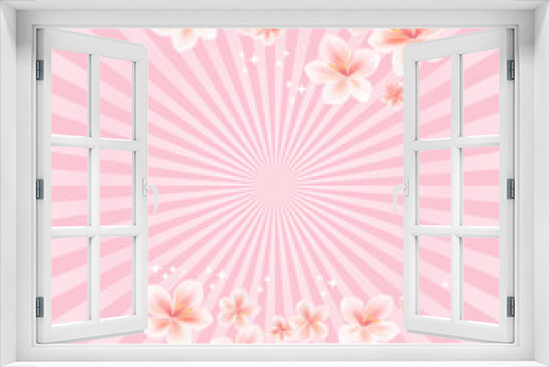 Fototapeta Naklejka Na Ścianę Okno 3D - Flowers background. Apple tree flowers. Sakura flowers on light Pink rays background. Cherry blossom. Vector 
