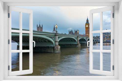 Fototapeta Naklejka Na Ścianę Okno 3D - Night photo of Westminster Bridge and Big Ben, London, England, United Kingdom