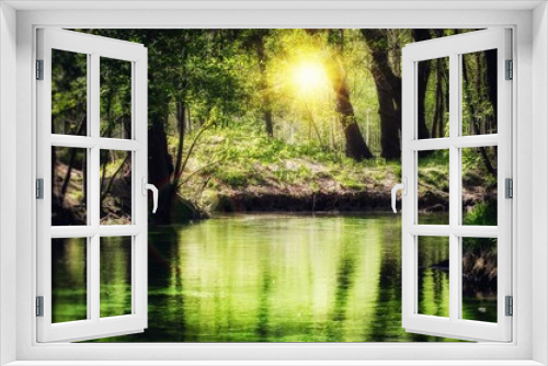 Fototapeta Naklejka Na Ścianę Okno 3D - Magic Emerald River In Forest