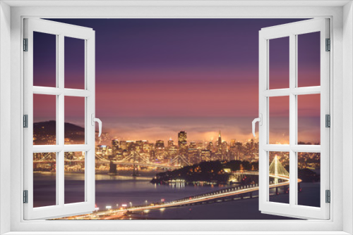 Fototapeta Naklejka Na Ścianę Okno 3D - Beautiful moment of Bay Bridge during twilight, San Francisco