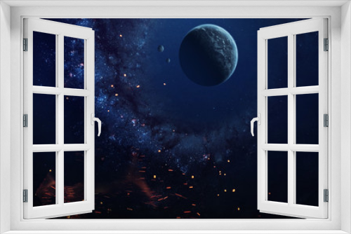 Fototapeta Naklejka Na Ścianę Okno 3D - Universe scene with planets, stars and galaxies in outer space showing the beauty of space exploration. Elements furnished by NASA
