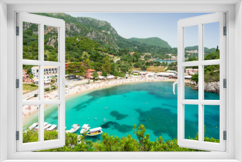Fototapeta Naklejka Na Ścianę Okno 3D - Amazing azure bay and beach in Paleokastritsa in Corfu island, Greece