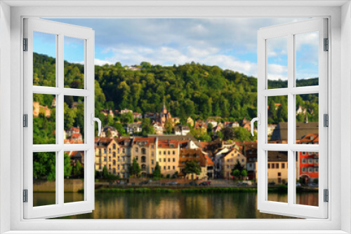 Fototapeta Naklejka Na Ścianę Okno 3D - Altstadt von Heidelberg im besten Licht, Panorama mit Alter Brücke und Schloss  