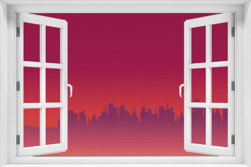 Silhouette of city on purple backgrounds