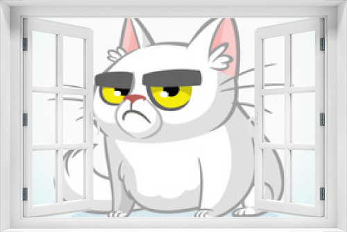 Fototapeta Naklejka Na Ścianę Okno 3D - Vector illustration of cranky white cat. Cute fat cartoon cat with a cranky expression isolated. Cat icon