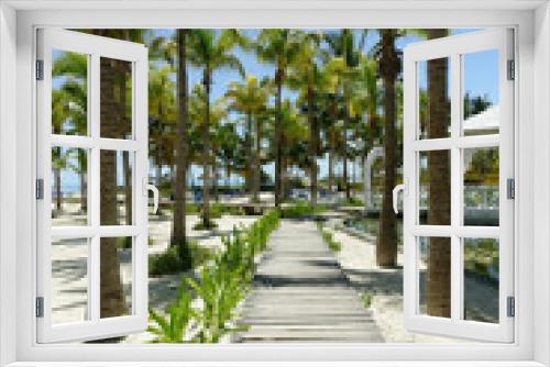 Fototapeta Naklejka Na Ścianę Okno 3D - Palm trees and path on a tropical resort