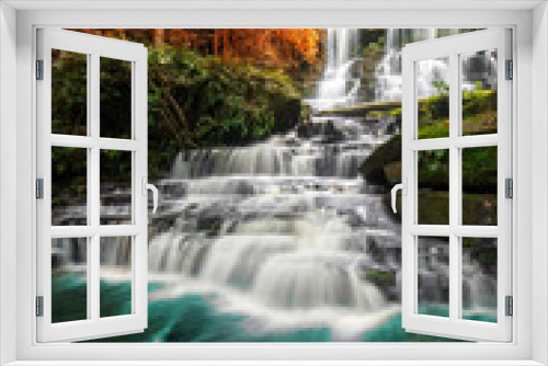 Fototapeta Naklejka Na Ścianę Okno 3D - beautiful waterfall in green forest in jungle at phu tub berk mo