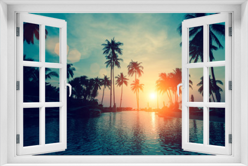 Fototapeta Naklejka Na Ścianę Okno 3D - Fantastic sunset at a beach resort in tropics.