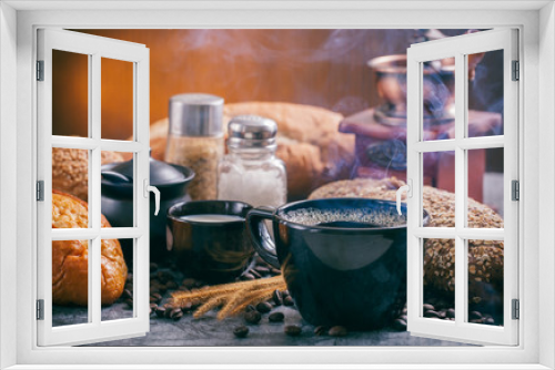 Fototapeta Naklejka Na Ścianę Okno 3D - Coffee and bread
