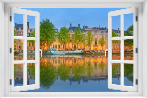 Fototapeta Naklejka Na Ścianę Okno 3D - Panoramic view and cityscape of Amsterdam with boats, old buildings and Amstel river, Holland, Netherlands