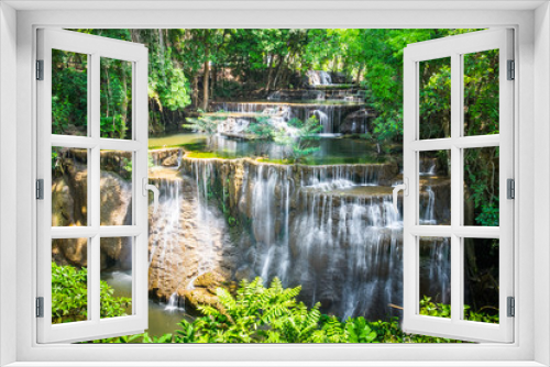 Fototapeta Naklejka Na Ścianę Okno 3D - Waterfall 4 floor scenic natural landmark at huai mae khamin national park, kanchanaburi, thailand