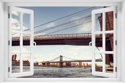 Fototapeta Naklejka Na Ścianę Okno 3D - New York City skyline with Brooklyn Bridge and Lower Manhattan