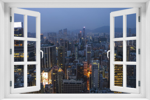Fototapeta Naklejka Na Ścianę Okno 3D - office building at night in hong kong