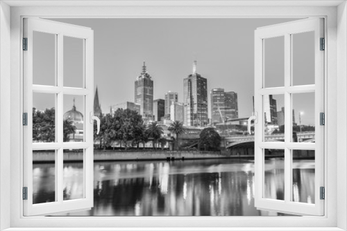 Fototapeta Naklejka Na Ścianę Okno 3D - MELBOURNE - OCTOBER 2015: Black and white city skyline at night.
