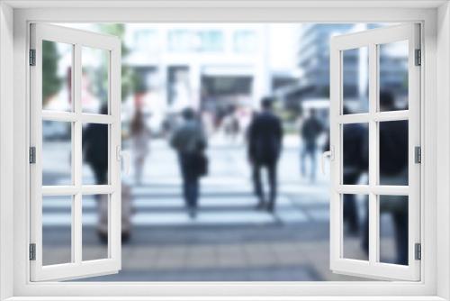 Blurred image of Business people walking on street, Abstract blu