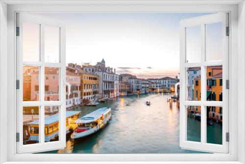 Fototapeta Naklejka Na Ścianę Okno 3D - View on illuminated Grand canal with from Accademic bridge at the dusk in Venice.