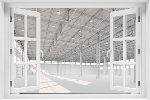 Fototapeta Naklejka Na Ścianę Okno 3D - New empty white industrial building interior 3d illustration
